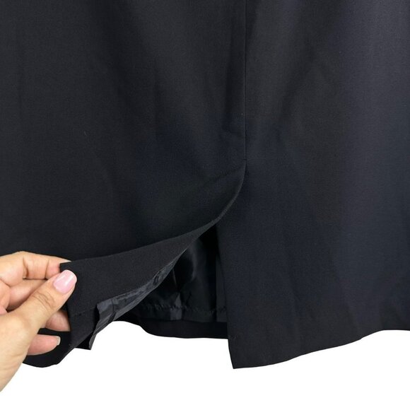 Calvin Klein Black Suit Jacket Gold Zip Faux Pockets and Skirt 2 Piece Size 12 - Picture 12 of 16